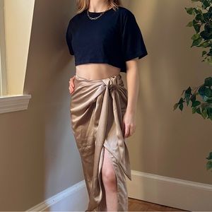 Silky Gold Faux Wrap Skirt